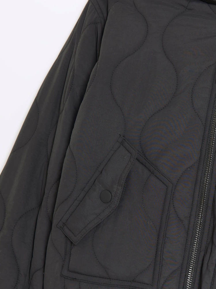 River Island Black Boys Hooded Light Weight Quilted Coat - Image 3 of 3