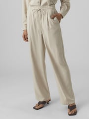 VERO MODA Neutral Linen Blend Wide Leg Trousers - Image 1 of 4