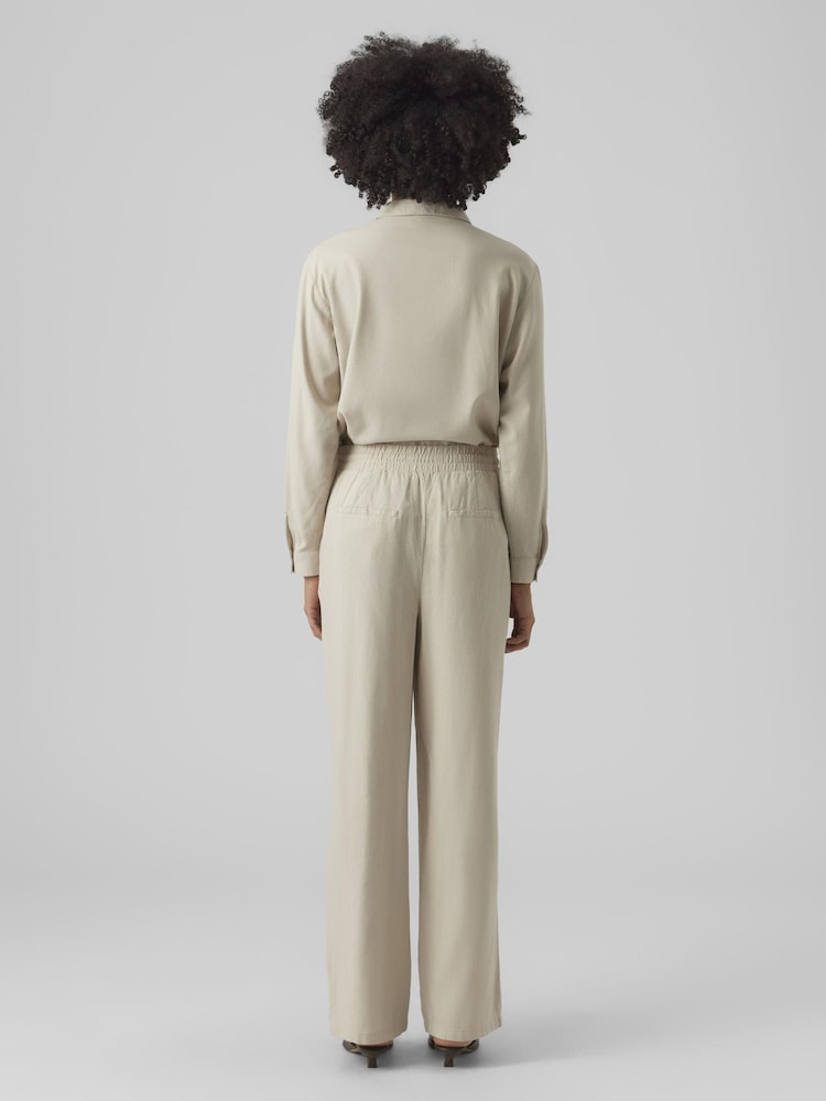 VERO MODA Neutral Linen Blend Wide Leg Trousers - Image 2 of 4