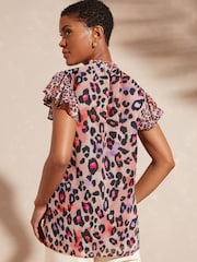 Love & Roses Beige V Neck Flutter Sleeve Blouse - Image 3 of 4