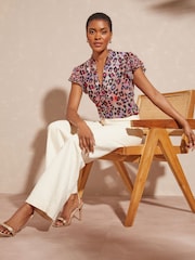 Love & Roses Beige V Neck Flutter Sleeve Blouse - Image 4 of 4