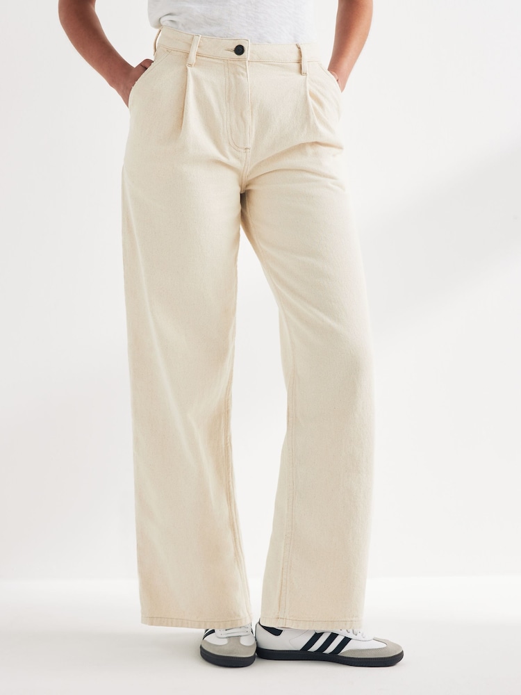 American Vintage Cream Tineborow Straight 100% Cotton Trousers - Image 1 of 6