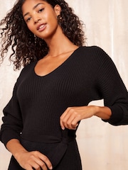 Friends Like These Black V Neck Belted Midi Dress - Image 2 of 4