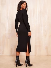 Friends Like These Black V Neck Belted Midi Dress - Image 4 of 4