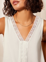 Friends Like These Ivory White Sleeveless Crochet V Neck Supersoft Jersey Tunic - Image 2 of 4