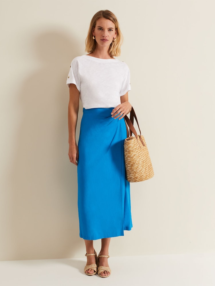 Phase Eight Blue Hayden Linen Wrap Skirt - Image 1 of 6 Phase Eight Blue Hayden Linen Wrap Skirt - Image 1 of 6