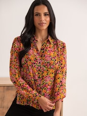 Pour Moi Orange Natalya Metallic Star Chiffon Shirt - Image 2 of 4