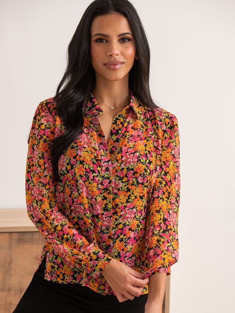 Pour Moi Orange Natalya Metallic Star Chiffon Shirt - Image 2 of 4
