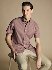 Charles Tyrwhitt Pink Gingham Short Sleeve Noniron Stretch Poplin 100% Cotton Shirt - Image 2 of 6