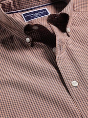 Charles Tyrwhitt Pink Gingham Short Sleeve Noniron Stretch Poplin 100% Cotton Shirt - Image 5 of 6
