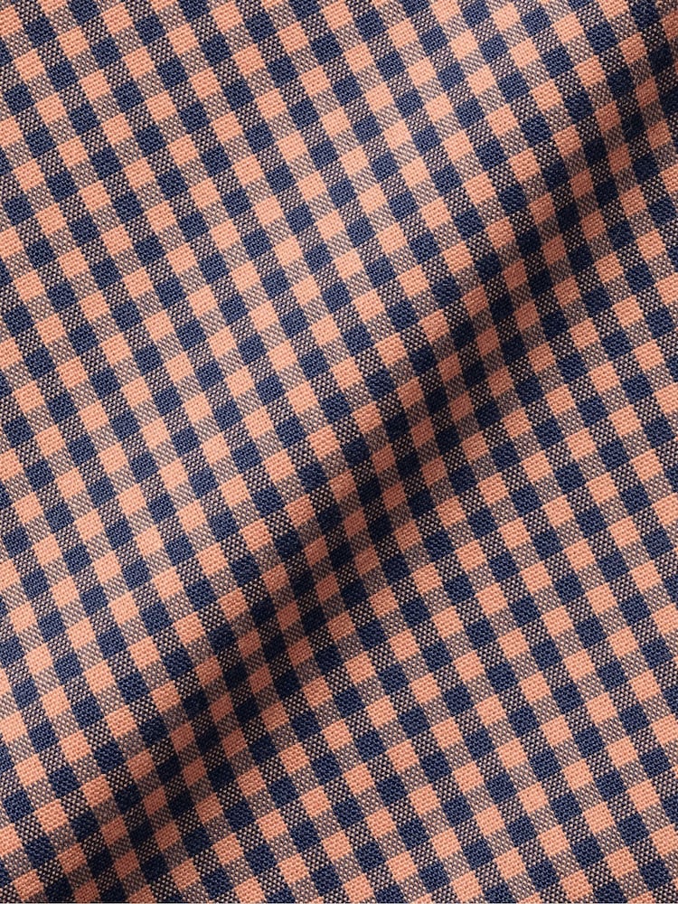 Charles Tyrwhitt Pink Gingham Short Sleeve Noniron Stretch Poplin 100% Cotton Shirt - Image 6 of 6