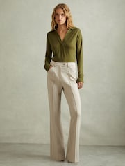 Reiss Green Nixi Lyocell-Wool Open-Collar Top - Image 3 of 8