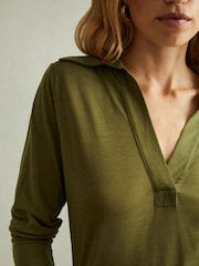 Reiss Green Nixi Lyocell-Wool Open-Collar Top - Image 4 of 8