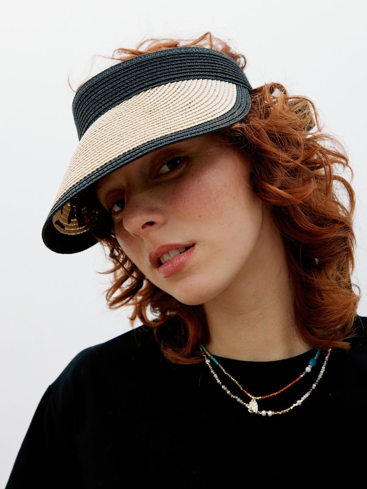 Oliver Bonas Black Animal Print Visor Hat - Image 6 of 6