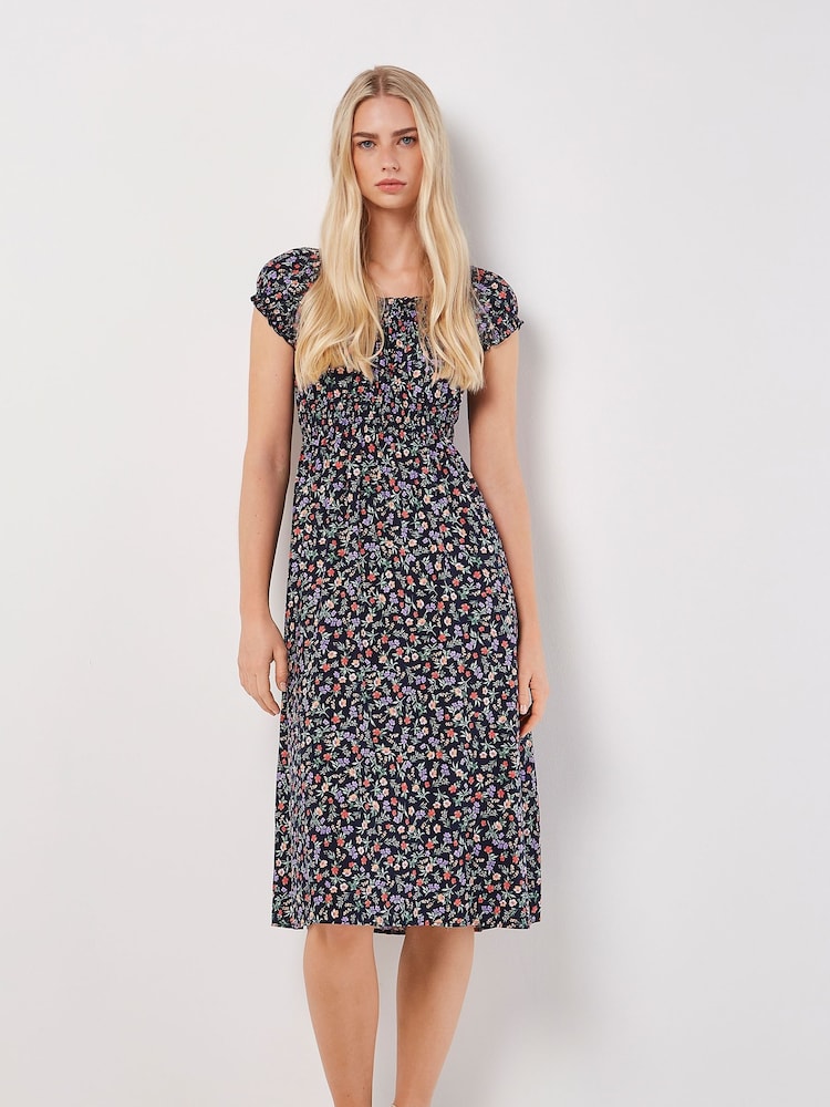 Apricot Multi Garden Floral Milkmaid Midi Dress - Image 1 of 8