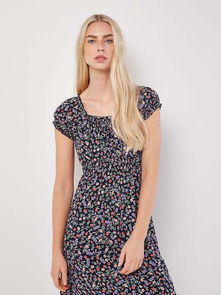 Apricot Multi Garden Floral Milkmaid Midi Dress - Image 3 of 8
