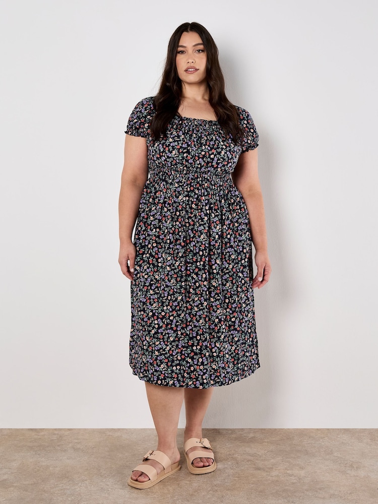 Apricot Multi Garden Floral Milkmaid Midi Dress - Image 5 of 8