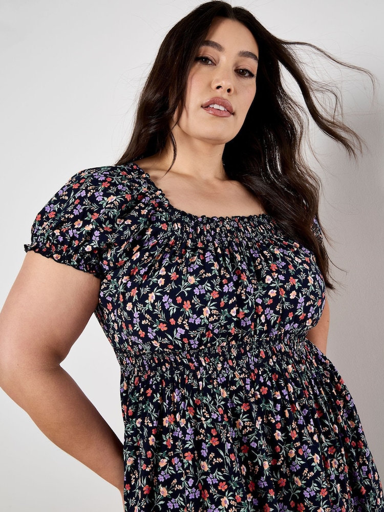 Apricot Multi Garden Floral Milkmaid Midi Dress - Image 7 of 8