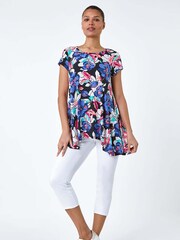 Roman Blue Floral Print Stretch Hanky Hem Top - Image 2 of 5