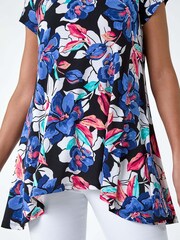 Roman Blue Floral Print Stretch Hanky Hem Top - Image 5 of 5