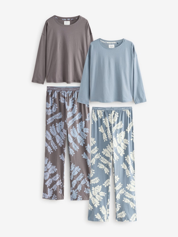 Blau/Grau, Eukalyptus - 100% Cotton Long Sleeve Pyjamas 2 Pack - Bild 1 von 8 Blau/Grau, Eukalyptus - 100% Cotton Long Sleeve Pyjamas 2 Pack - Bild 1 von 8