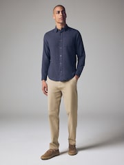 Navy Blue Brushed Texture 100% Cotton Long Sleeve Shirt - Image 2 of 7