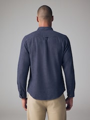 Navy Blue Brushed Texture 100% Cotton Long Sleeve Shirt - Image 3 of 7