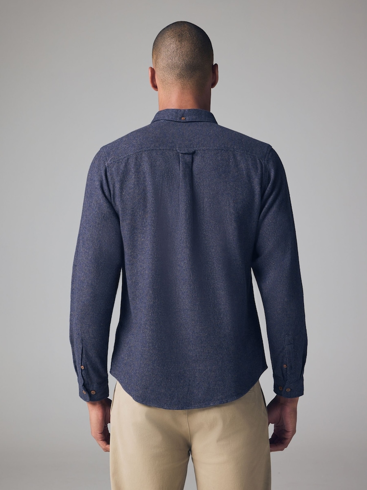Navy Blue Brushed Texture 100% Cotton Long Sleeve Shirt - Image 3 of 7