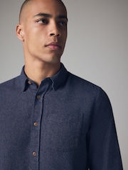 Navy Blue Brushed Texture 100% Cotton Long Sleeve Shirt - Image 4 of 7