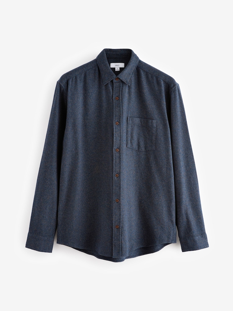 Navy Blue Brushed Texture 100% Cotton Long Sleeve Shirt - Image 5 of 7