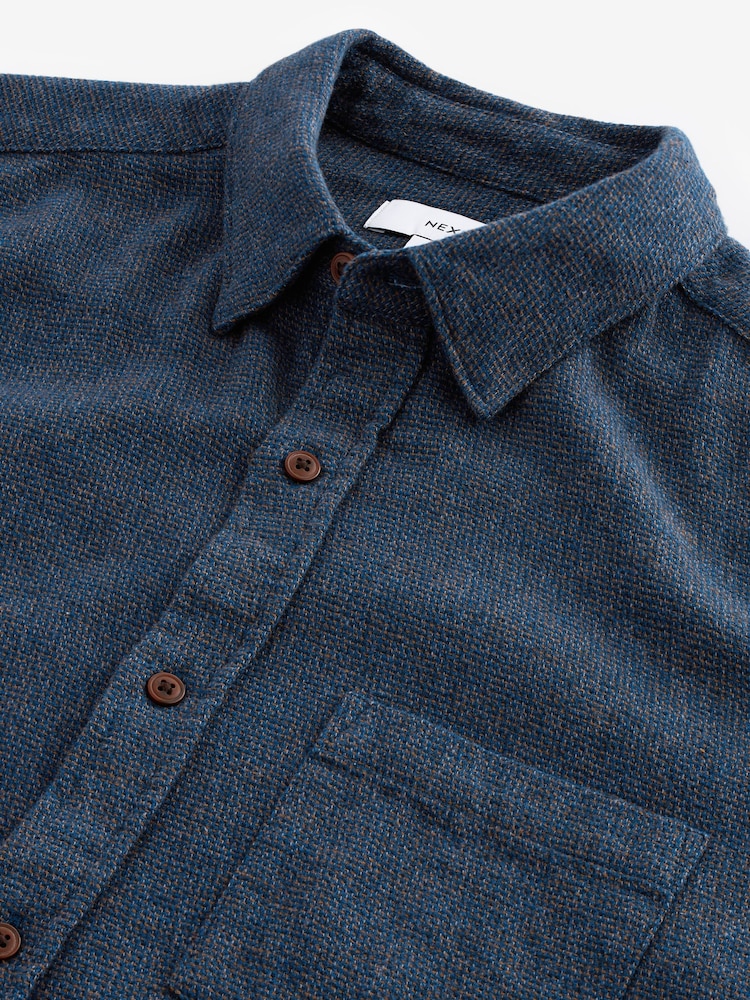 Navy Blue Brushed Texture 100% Cotton Long Sleeve Shirt - Image 6 of 7