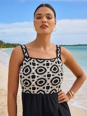 Lipsy Black/White Petite Crochet Mix Cami Holiday Shop Maxi Dress - Image 3 of 4