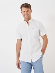 Crew Clothing White Short Sleeve Oxford 100% Cotton Shirt - Image 4 of 4