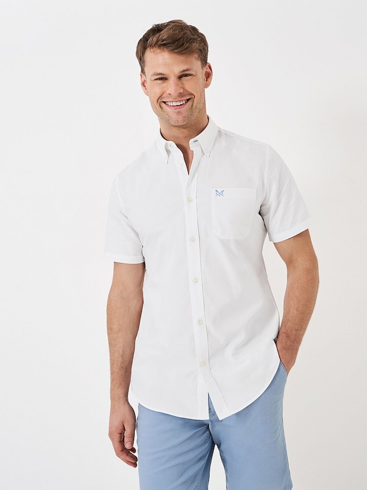Crew Clothing White Short Sleeve Oxford 100% Cotton Shirt - Image 4 of 4