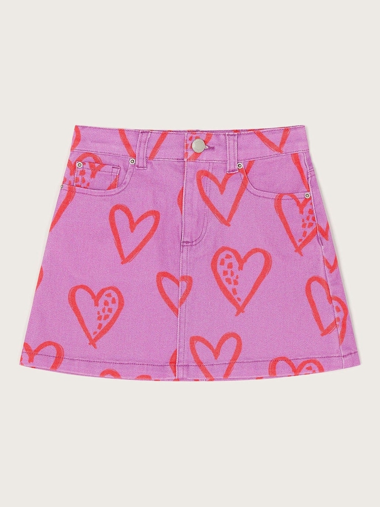 Monsoon Purple Heart Print Denim Skirt - Image 1 of 3