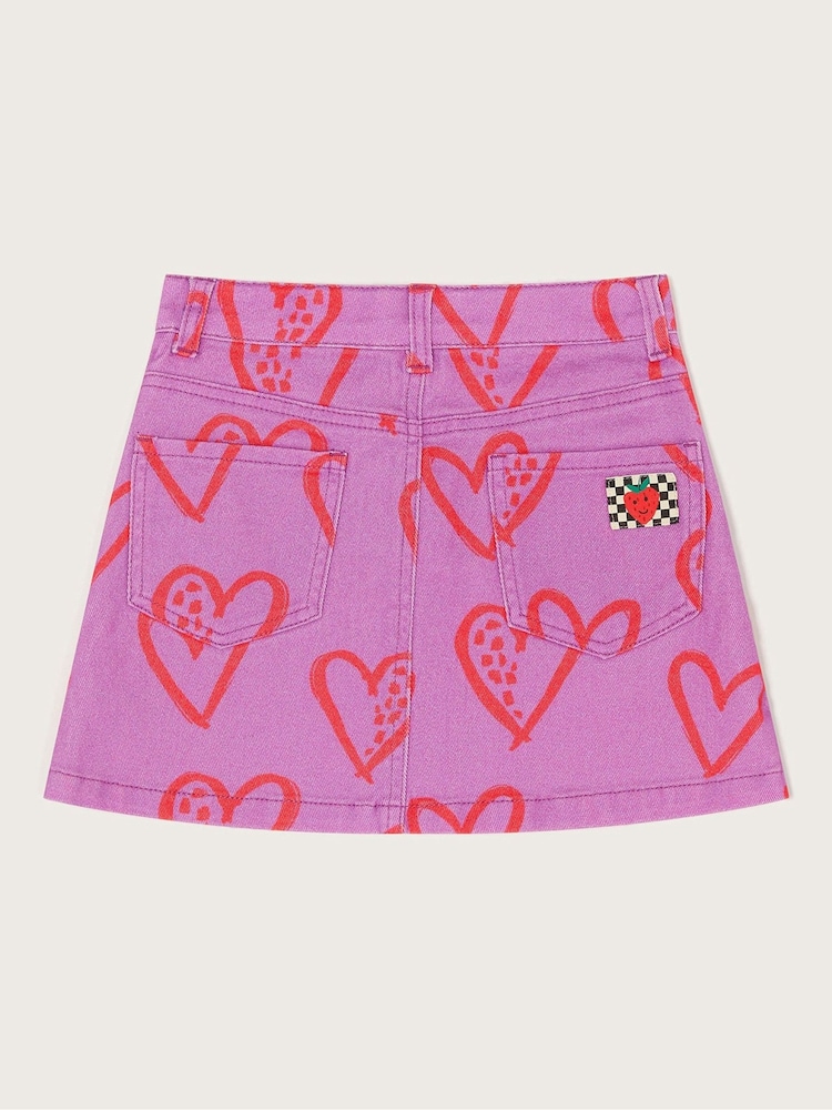 Monsoon Purple Heart Print Denim Skirt - Image 2 of 3 Monsoon Purple Heart Print Denim Skirt - Image 2 of 3