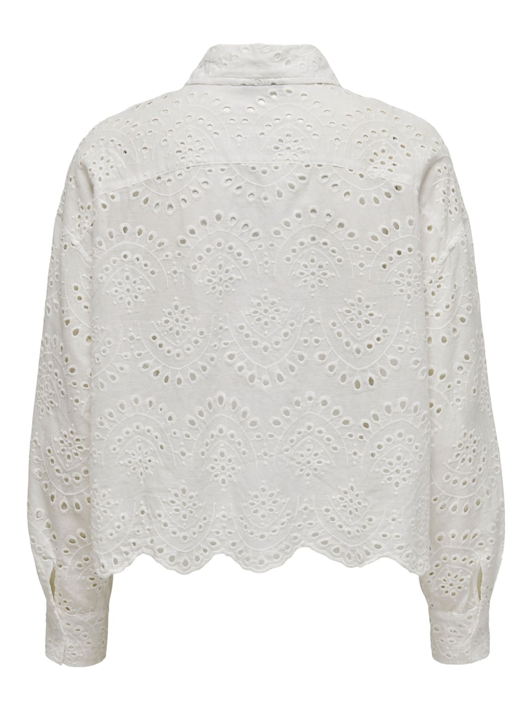 ONLY White 100% Cotton Broderie Long Sleeve Shirt With Scallop Edge - Image 8 of 8 ONLY White 100% Cotton Broderie Long Sleeve Shirt With Scallop Edge - Image 8 of 8