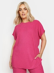 Yours Curve Pink Crinkle Plisse Grown On T-Shirt - Image 1 of 5
