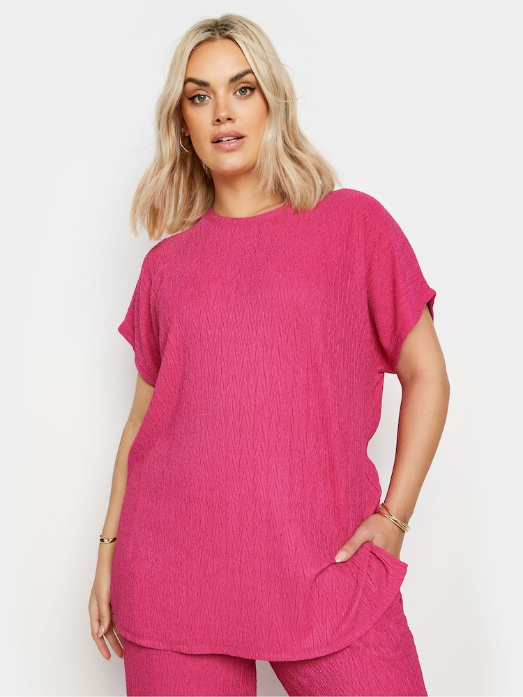 Yours Curve Pink Crinkle Plisse Grown On T-Shirt - Image 1 of 5