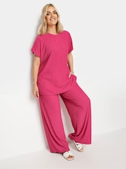 Yours Curve Pink Crinkle Plisse Grown On T-Shirt - Image 2 of 5