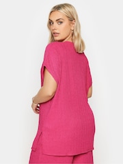 Yours Curve Pink Crinkle Plisse Grown On T-Shirt - Image 3 of 5