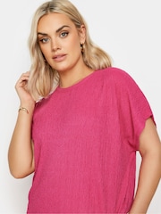 Yours Curve Pink Crinkle Plisse Grown On T-Shirt - Image 4 of 5