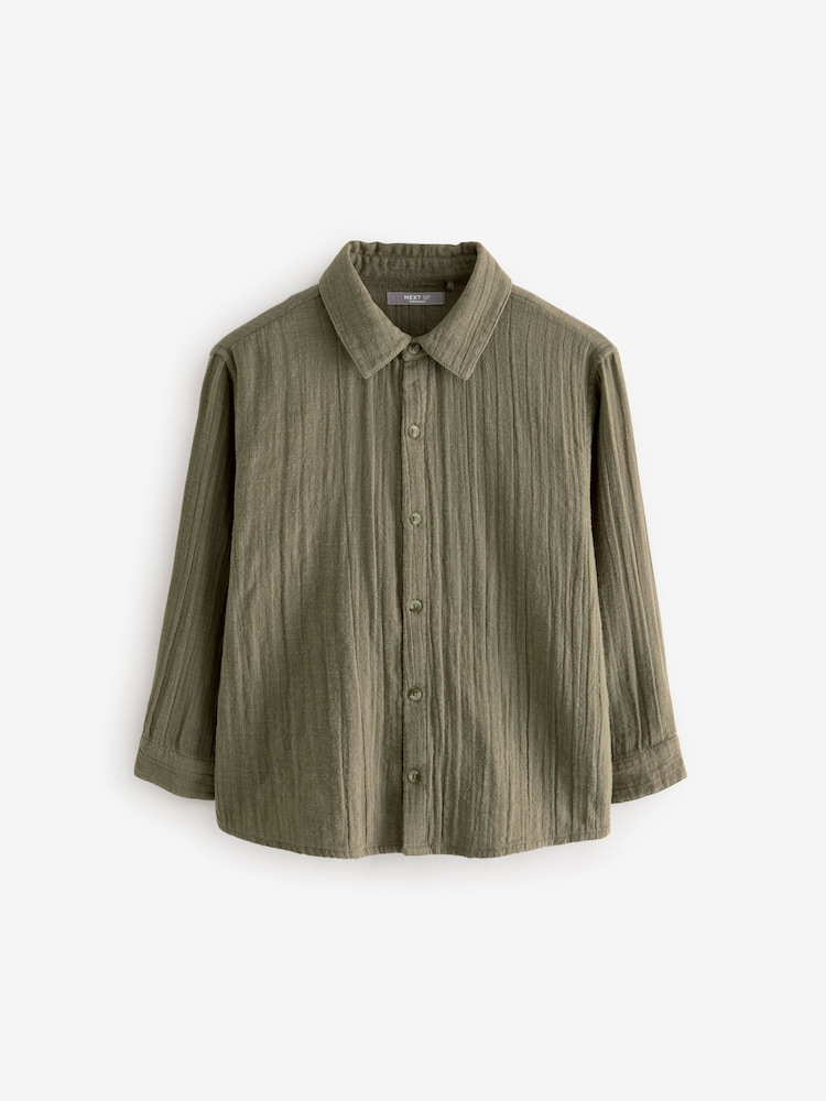 Olive Green Double Cloth 100% Cotton Shirt - Image 1 of 1