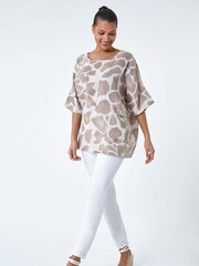 Roman Natural Animal Print 100% Cotton Tunic Top - Image 2 of 5