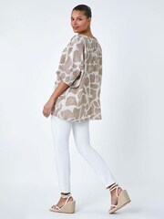 Roman Natural Animal Print 100% Cotton Tunic Top - Image 3 of 5