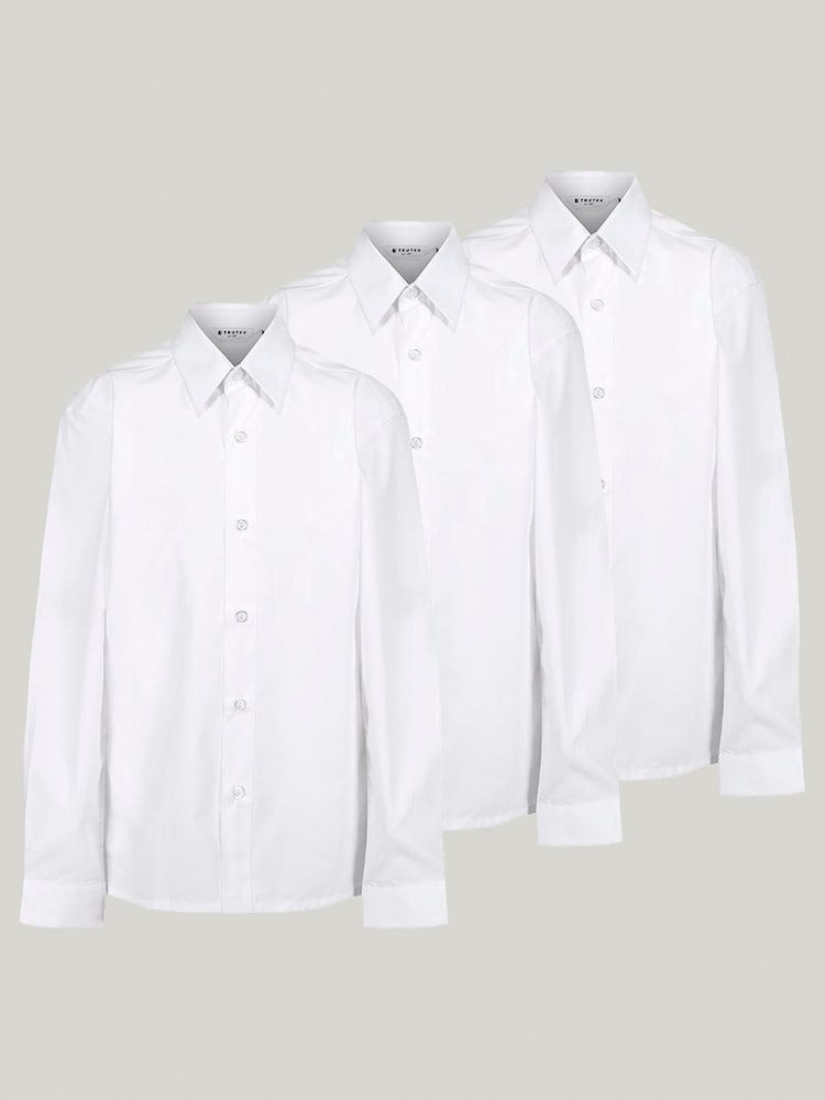 Trutex White Slim Fit Long Sleeve 3 Pack School Shirts - Image 5 of 7