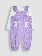 JoJo Maman Bébé Lilac Purple Mouse Appliqué Cord Dungarees & Top Set - Image 1 of 6