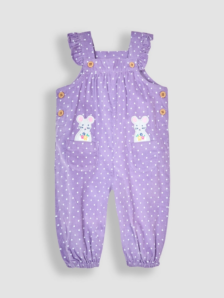 JoJo Maman Bébé Lilac Purple Mouse Appliqué Cord Dungarees & Top Set - Image 2 of 6