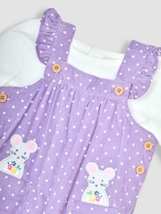 JoJo Maman Bébé Lilac Purple Mouse Appliqué Cord Dungarees & Top Set - Image 6 of 6