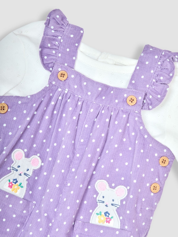 JoJo Maman Bébé Lilac Purple Mouse Appliqué Cord Dungarees & Top Set - Image 6 of 6
